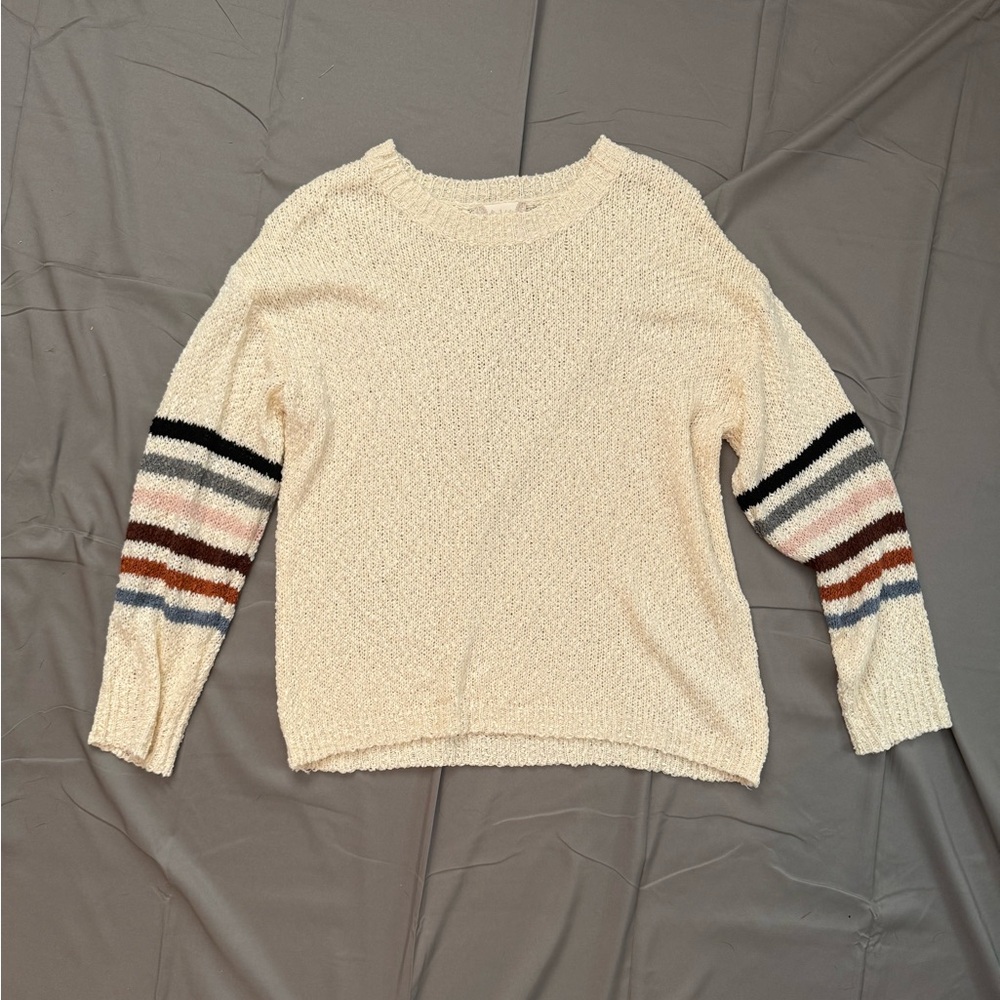 Altar'd State Cream Sweater with Striped Sleeves
